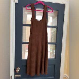 Vince Chocolate Brown Ribbed  Midi Dress Size Medium